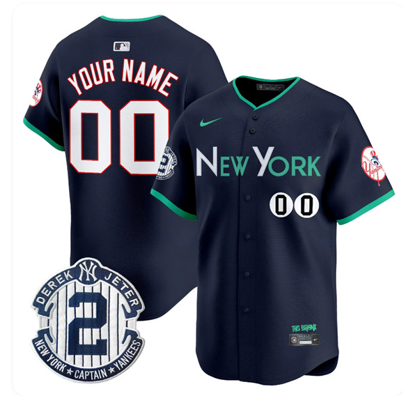 Men's New York Yankees ACTIVE PLAYER Custom Navy City Connect 2 Retirement Patch Vapor Limited Stitched Baseball Jersey